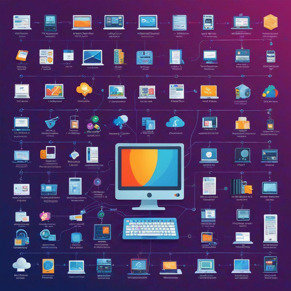 A detailed timeline unfurling like a scroll, depicting key milestones in the history of the World Wide Web, from its inception to the modern era. Include iconic elements like early computers, dial-up connections, the first web browsers, and modern-day cloud storage. Each milestone should be visually distinct with vibrant illustrations and easy-to-understand symbols. colorful. vector art.